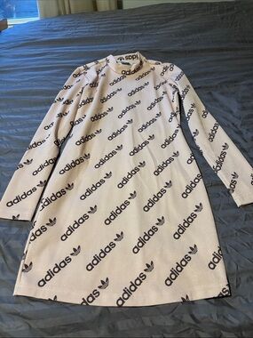 adidas women’s light pink Turtleneck dress with Black Logo Print